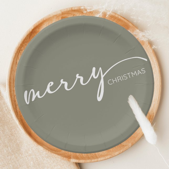 Plato De Papel Modern Christmas (Modern Merry Christmas Holiday Paper Plate)