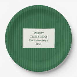Plato De Papel Modern Christmas Minimal Holiday Green Stripes