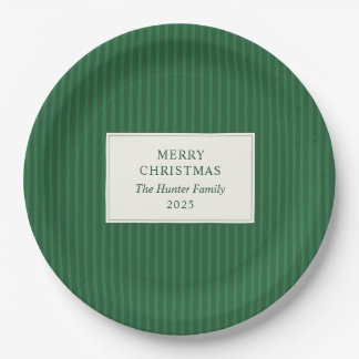 Plato De Papel Modern Christmas Minimal Holiday Green Stripes