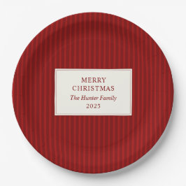 Plato De Papel Modern Christmas Minimal Holiday Red Stripes