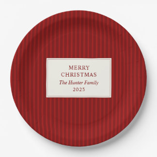 Plato De Papel Modern Christmas Minimal Holiday Red Stripes