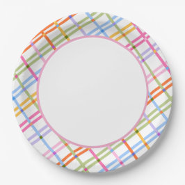 Plato De Papel Modern Colorful Plaid Baby Shower Theme
