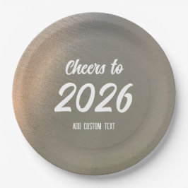 Plato De Papel Modern Custom Brushed Metal 2026 New Years Party