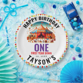 Plato De Papel Modern Cute Circus Carnival 1st Birthday