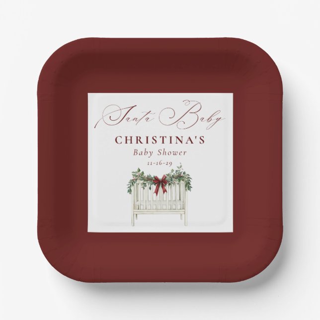 Plato De Papel Modern Cute Elegant Santa Baby Baby Shower  (Anverso)