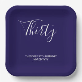 Plato De Papel Modern Dark Blue Celebration Paper Plate