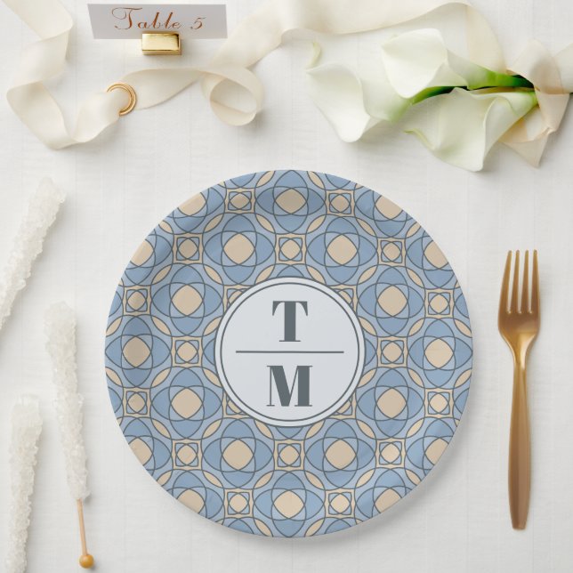 Plato De Papel Modern Dusty Blue Art Deco Wedding Paper Plates (Boda)