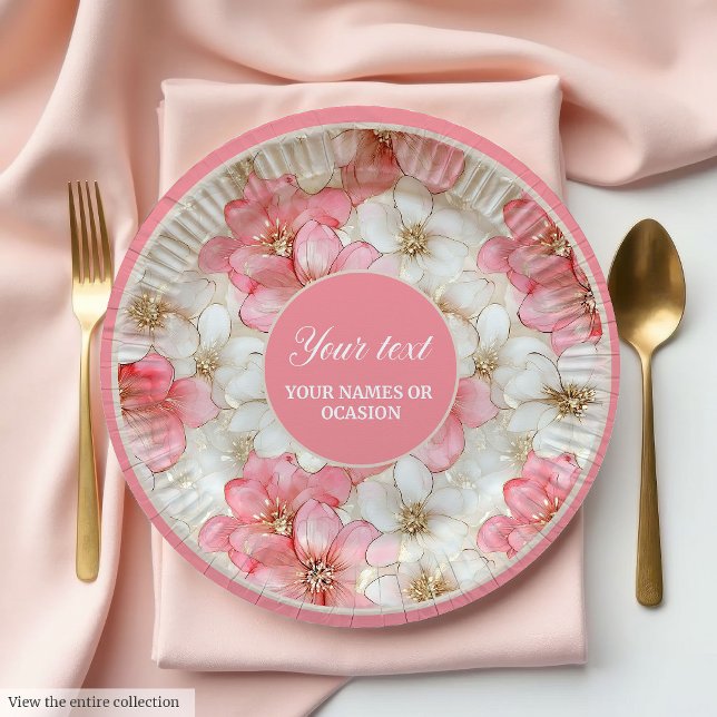 Plato De Papel Modern dusty pink and gold birthday plate design (Modern dusty pink and gold birthday plate design)