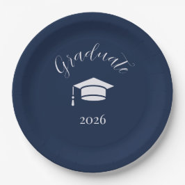 Plato De Papel Modern Editorial Script Navy Photo graduation