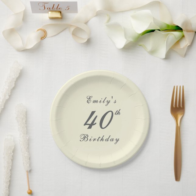 Plato De Papel Modern Elegant Cream 40th Birthday Party (Boda)