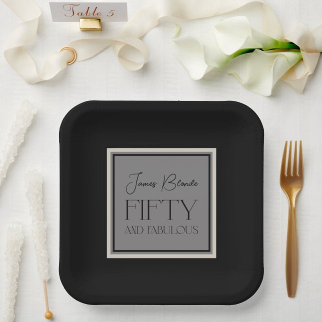 Plato De Papel Modern Elegant Gentlemen's Fifty & Fabulous (Boda)