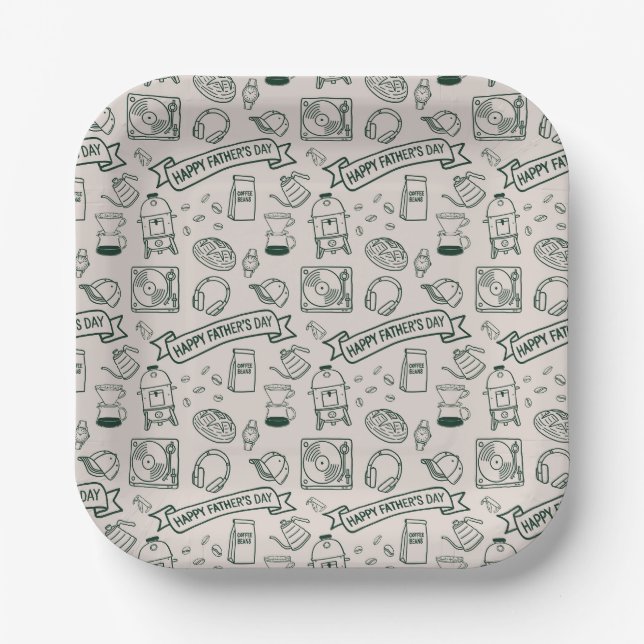 Plato De Papel Modern Father's Day Doodle Pattern Millennial Dad (Anverso)
