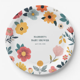 Plato De Papel Modern Floral Baby Shower