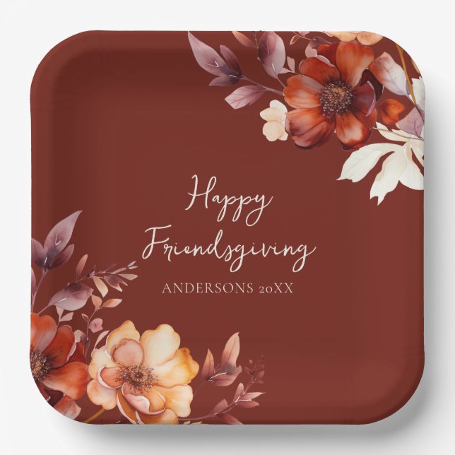 Plato De Papel Modern Floral Friendsgiving  (Anverso)