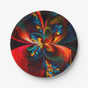 Plato De Papel Modern Floral Resumen Art Naranja Patrón Azul #14