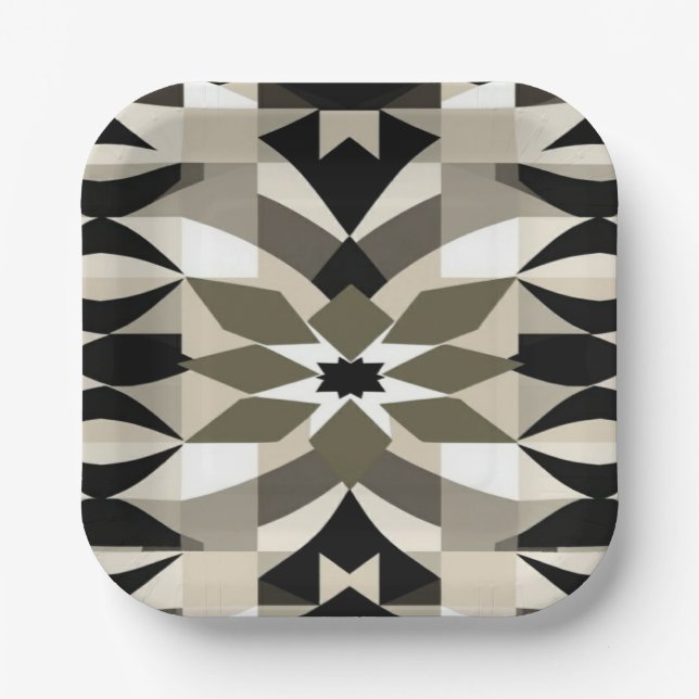 Plato De Papel Modern Geometric Decorative Plate | Neutral Earth  (Anverso)