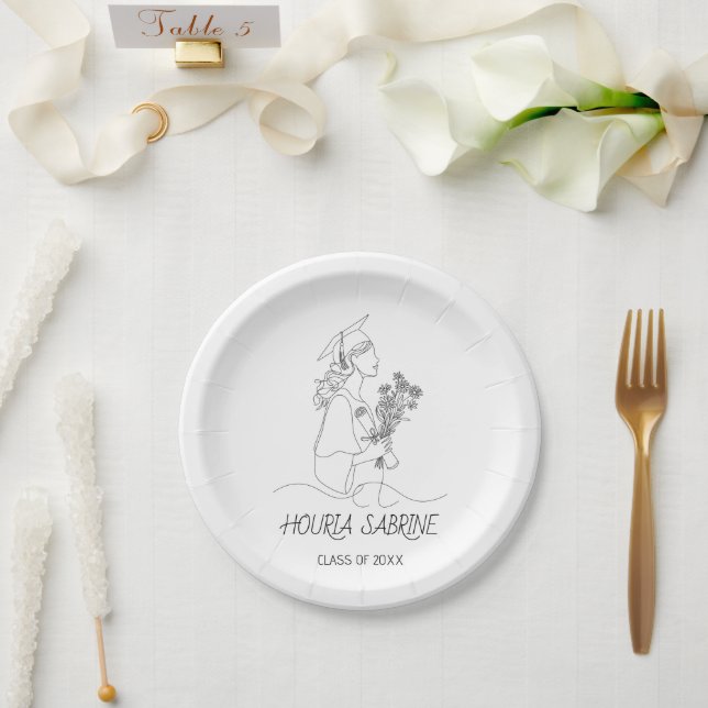Plato De Papel Modern Graduation Black & white line art graduate  (Boda)