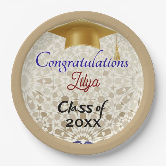 Plato De Papel Modern Graduation Congratulations Moroccan Zellige (Anverso)