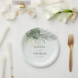 Plato De Papel Modern Green Monstera Tropical Wedding