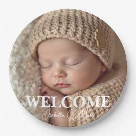 Plato De Papel  Modern Grey and White Photo Birth Announcement