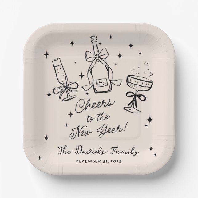 Plato De Papel Modern Hand Drawn New Year's Eve Party  (Anverso)