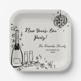 Plato De Papel Modern Hand Drawn New Year's Eve Party 