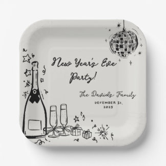 Plato De Papel Modern Hand Drawn New Year's Eve Party