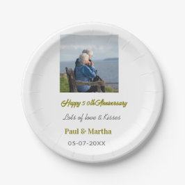 Plato De Papel Modern happy 50th anniversary add name date photo