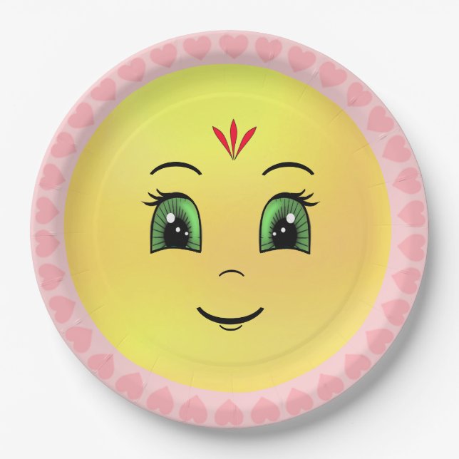 Plato De Papel Modern Happy Sun Face & Hearts (Anverso)