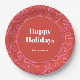 Plato De Papel Modern Holiday Bold Red & Pink Ribbon Pattern