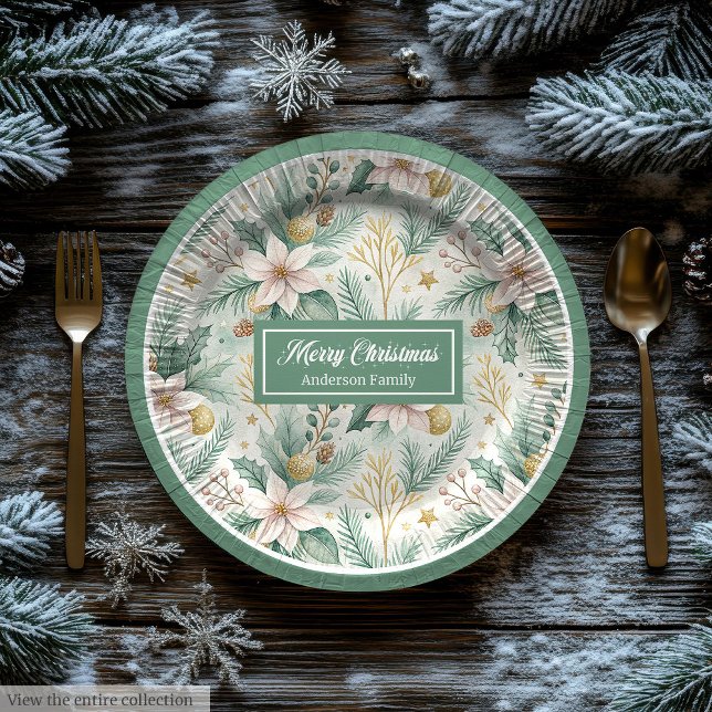 Plato De Papel Modern Holiday Paper Plates White Poinsettia Style (Modern Holiday Paper Plates White Poinsettia Style)