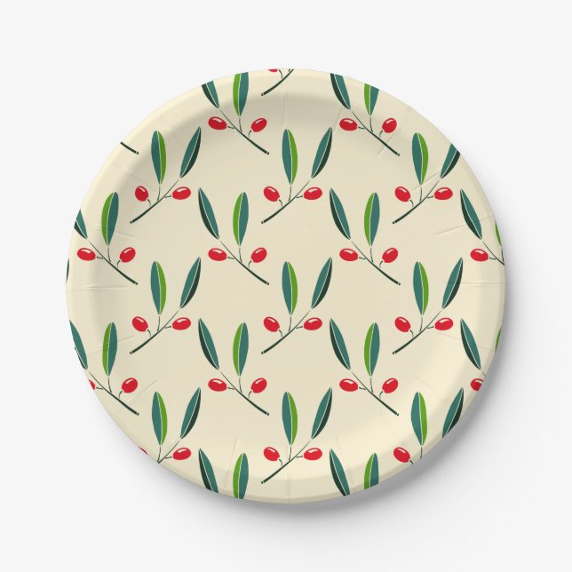 Plato De Papel Modern Illustrated Red Berries Pattern (Anverso)