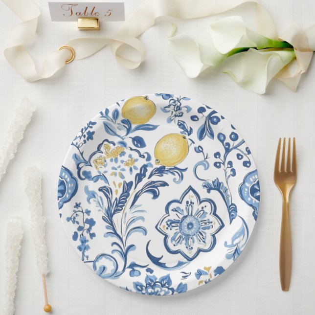 Plato De Papel Modern Italian Blue La Dolce vita Paper  (Boda)