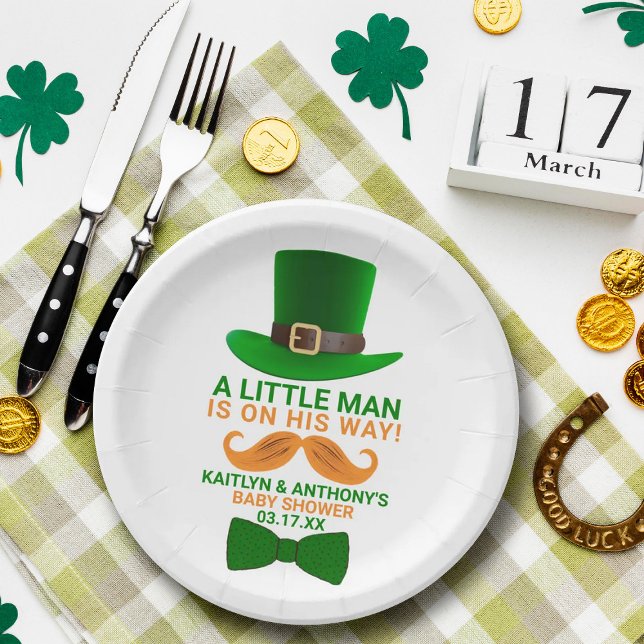 Plato De Papel Modern Leprechaun St. Patrick's Day Baby Shower (Subido por el creador)