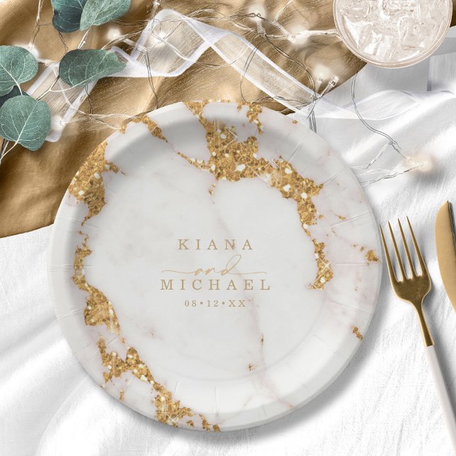 Plato De Papel Modern Marble Glitter Wedding Gold ID816 (Subido por el creador)
