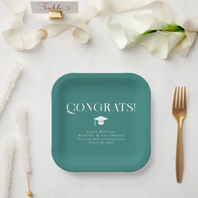 Plato De Papel Modern Minimal Chic Graduation Party Teal (Boda)