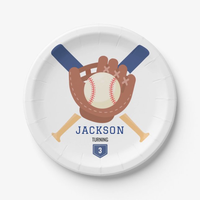 Plato De Papel Modern Minimalist Baseball Batter Up Birthday (Anverso)