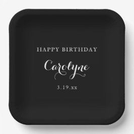Plato De Papel Modern Minimalist Black Birthday 