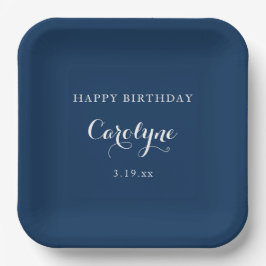 Plato De Papel Modern Minimalist Blue Birthday 