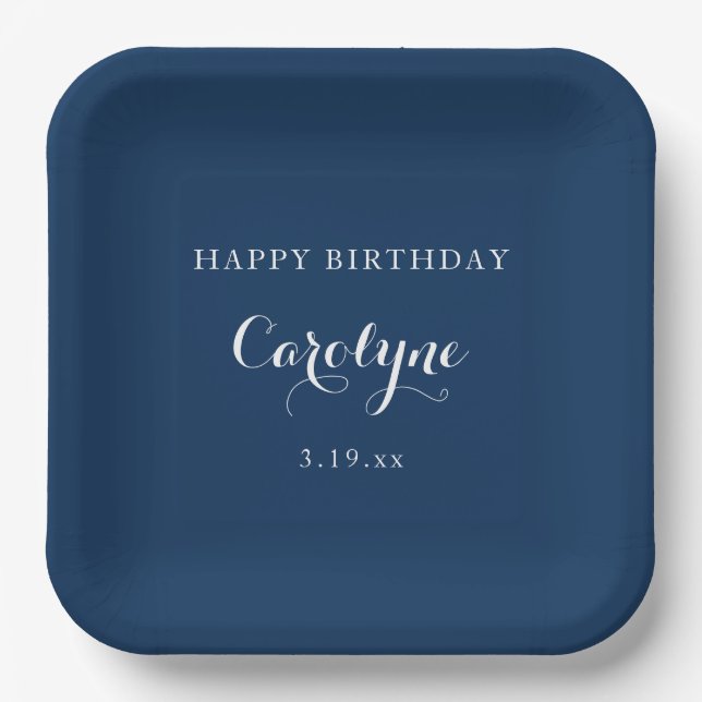 Plato De Papel Modern Minimalist Blue Birthday  (Anverso)