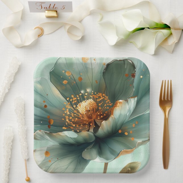 Plato De Papel Modern Minimalist Emerald and White Wedding  (Boda)