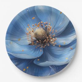Plato De Papel Modern Minimalist Gold and Blue Poppy 