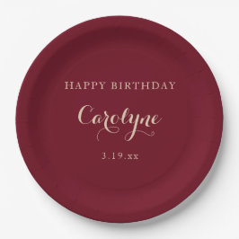 Plato De Papel Modern Minimalist Maroon Birthday 