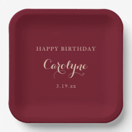 Plato De Papel Modern Minimalist Maroon Birthday 