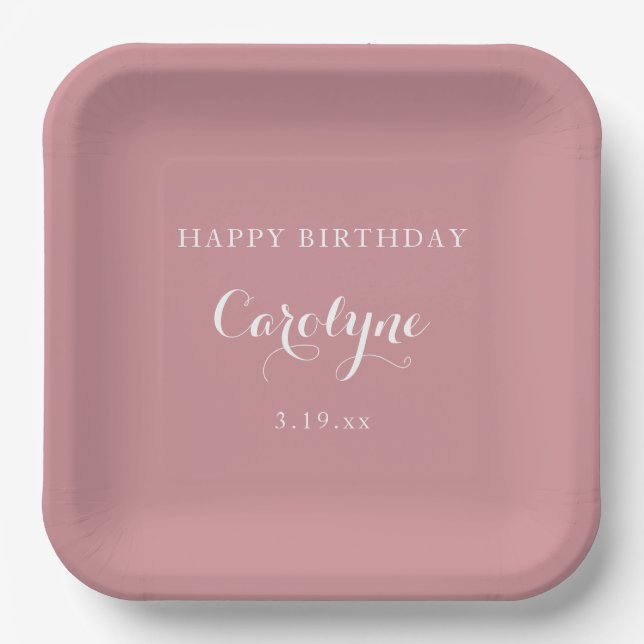 Plato De Papel Modern Minimalist Mauve Birthday  (Anverso)