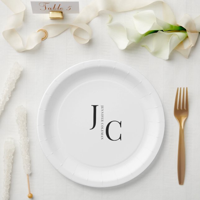 Plato De Papel Modern Minimalist Professional Monogram (Boda)