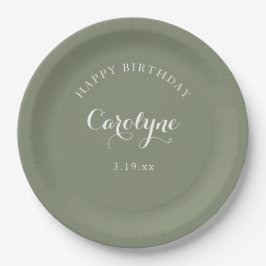 Plato De Papel Modern Minimalist Sage Green Birthday 