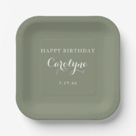 Plato De Papel Modern Minimalist Sage Green Birthday 