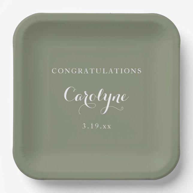 Plato De Papel Modern Minimalist Sage Green Graduation (Anverso)