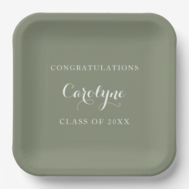 Plato De Papel Modern Minimalist Sage Green Graduation (Anverso)